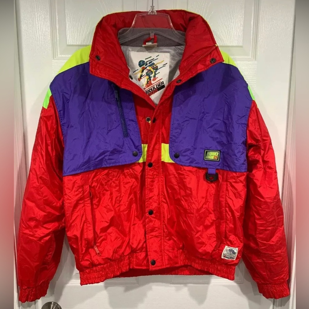 Vintage Boulder Gear Winter Snowboard Ski Jacket Coat Large Red Blue M5